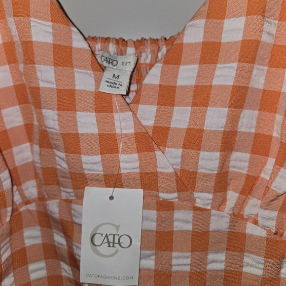 Catos Orange & White Gingham Print Dress - Picture 2 of 3